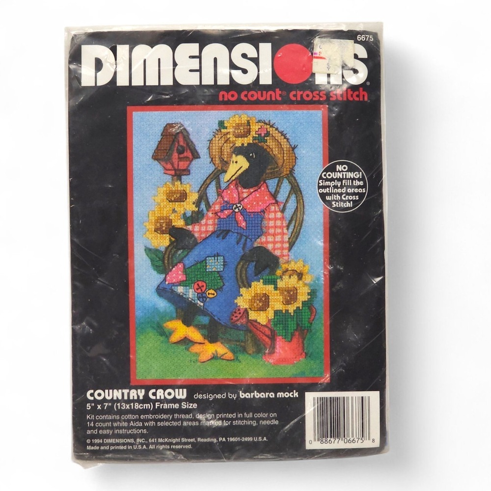 VTG Dimensions No Count Cross Stitch Kit COUNTRY CROW 6675 Barbara Mock Sealed